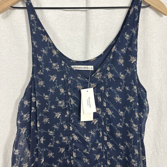 Abercrombie & Fitch Blue Floral Ruffle Hem Vneck Sleeveless Mini Dress Sz L Boho - Picture 4 of 8